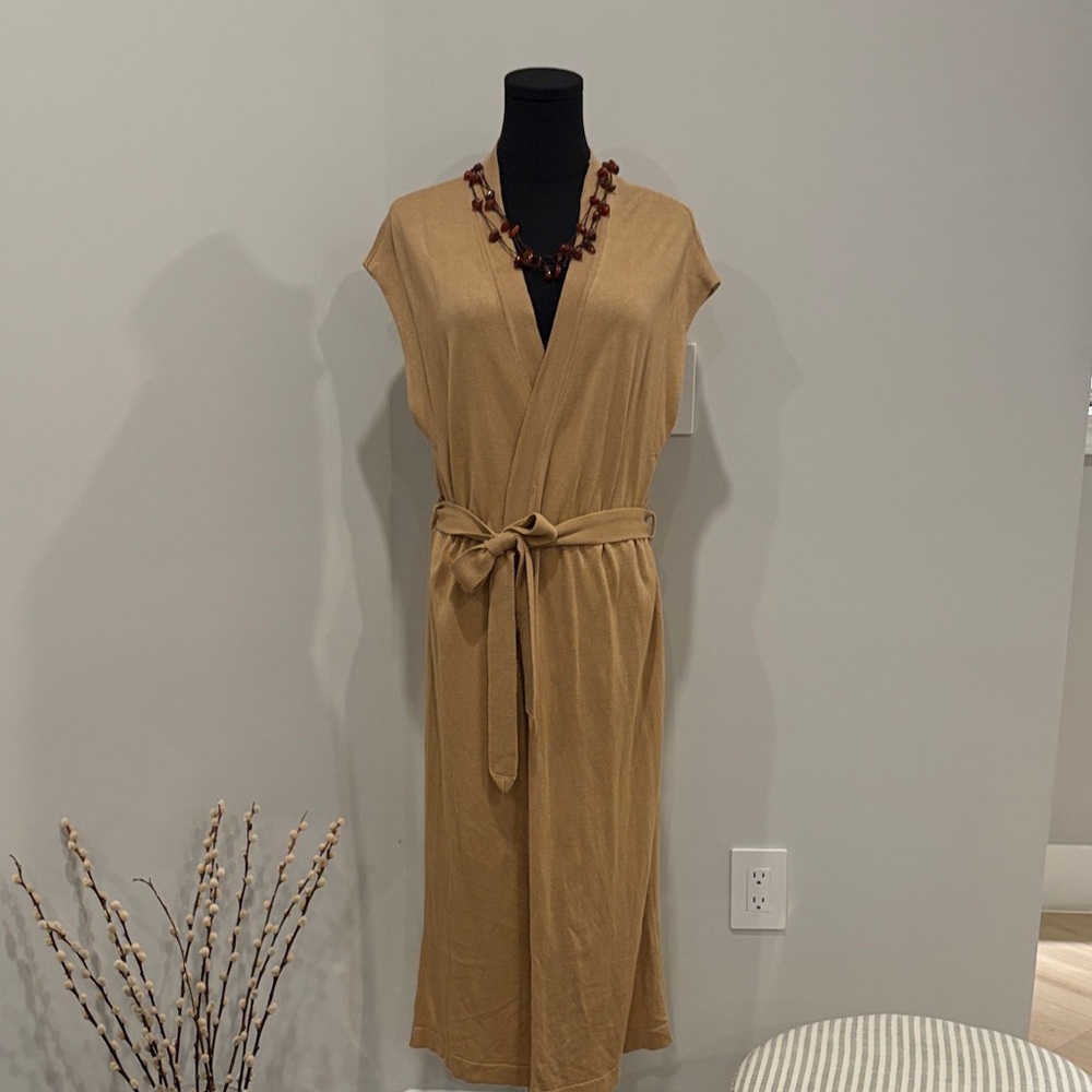 Chic Tan Midi Wrap Dress